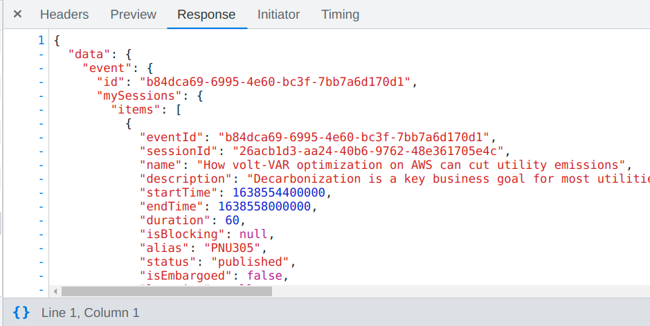 Expected JSON content from the GraphQL endpoint